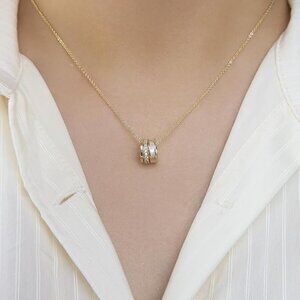 Neiman Marcus 14k Gold Plated Circle Ring CZ Pendant Necklace